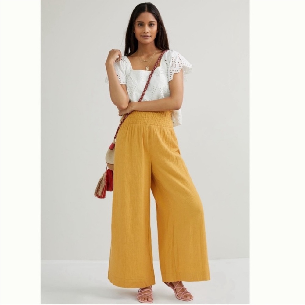 Anthropologie Maeve Smocked Wide Leg Palazzo Pants - Picture 2 of 3